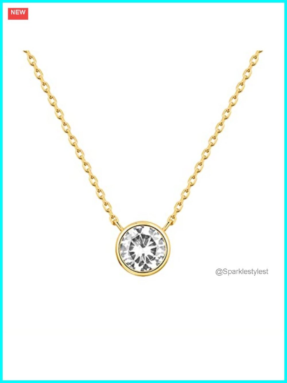 14K Gold Plated Bezel CZ Pendant Necklace for Women Halo Choker